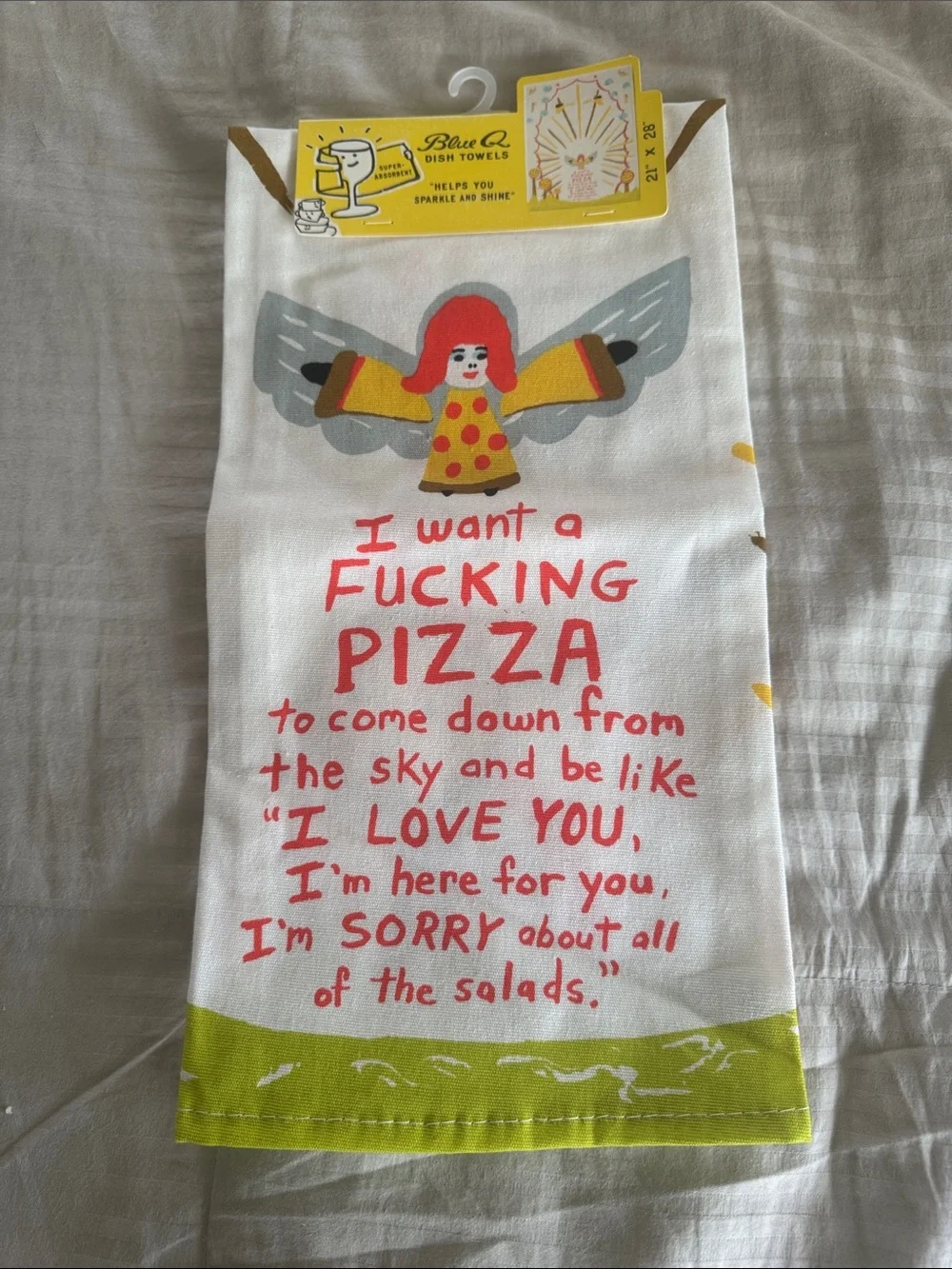 Blue Q White, Red and Green 'I Want a Pizza' Cotton Dish Towel - Picture 1 of 1